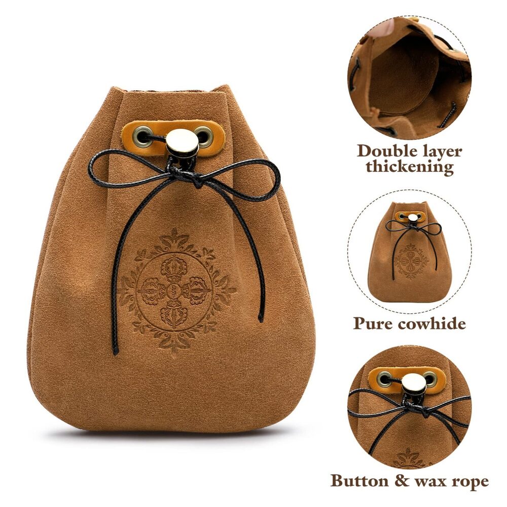7208 Leather Drawstring Jewelry Pouch for Rings and Necklaces, Travel - Picture 7 of 9